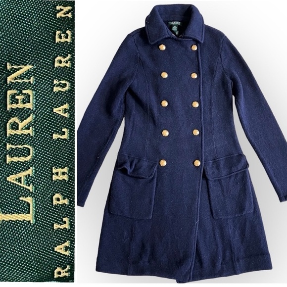 Lauren by Ralph Lauren Cardigan coat vntg Military coat sweater,LambsWool blend - Picture 1 of 12